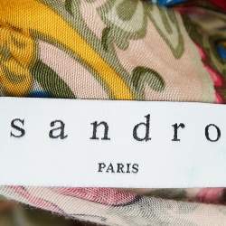 Pre Owned Sandro Multicolor Floral Print Crepe Neck Tie Detail Midi Dress S