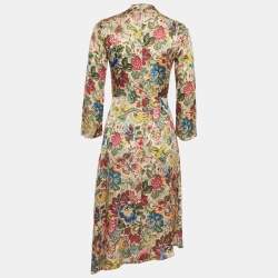 Pre Owned Sandro Multicolor Floral Print Crepe Neck Tie Detail Midi Dress S