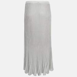 Pre Owned Sandro Silver Shimmer Effect Synthetic Pleated Midi Skirt S 