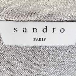 Pre Owned Sandro Silver Shimmer Effect Synthetic Pleated Midi Skirt S 