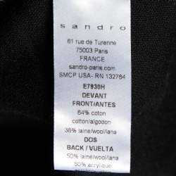 Pre Owned Sandro Black Terry & Leather Short Sleeve Blouse L