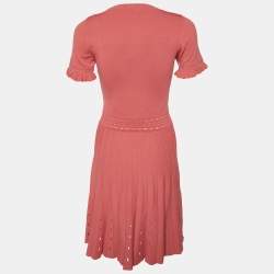 Sandro Coral Pink Eyelet Knit Etor Pleated Dress M