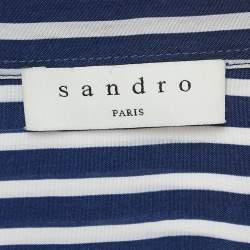 Pre Owned Sandro Blue Striped Print Cupro Shirt Dress M