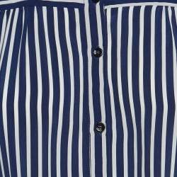 Pre Owned Sandro Blue Striped Print Cupro Shirt Dress M