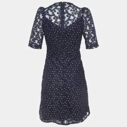 Pre Owned Sandro Navy Blue Lace Embellished Lucianita Mini Dress S