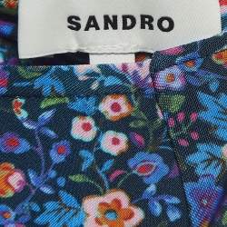 Pre Owned Sandro Blue Floral Printed Jersey Spinelle Mini Dress XS