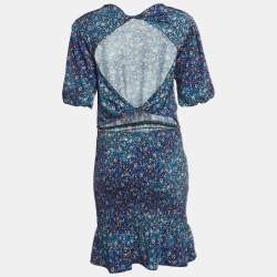 Pre Owned Sandro Blue Floral Printed Jersey Spinelle Mini Dress XS