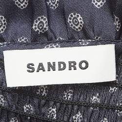 Pre Owned Sandro Navy Blue Printed Satin Mini Dress S