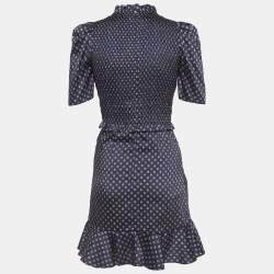 Pre Owned Sandro Navy Blue Printed Satin Mini Dress S