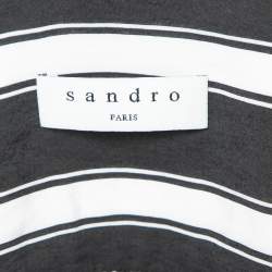Pre Owned Sandro Black/White Striped Crepe Midi Shirt Dress M