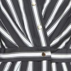 Pre Owned Sandro Black/White Striped Crepe Midi Shirt Dress M