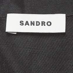 Pre Owned Sandro Black Linen Blend Ruched Midi Dress S