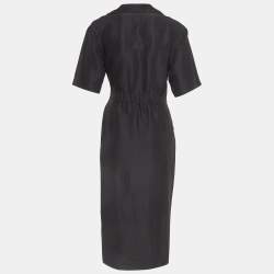 Pre Owned Sandro Black Linen Blend Ruched Midi Dress S