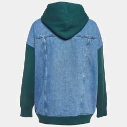 Pre Owned Sandro Green Knit & Denim Oversized Hoodie M