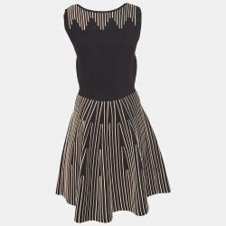 Pre Owned Sandro Black Embroidered Knit Mid-Length Dress M