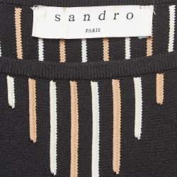 Pre Owned Sandro Black Embroidered Knit Mid-Length Dress M