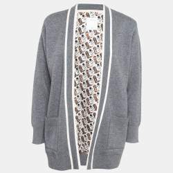 Sandro Grey Contrast Stripe Edge Knit Long sleeve Cardigan S