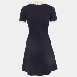 Sandro Navy Blue Patterned Knit Zip-Up Mini Dress S