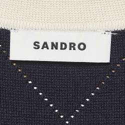 Sandro Navy Blue Patterned Knit Zip-Up Mini Dress S