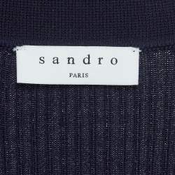 Pre Owned Sandro Navy Blue Rib Knit Short Sleeve Polo T-Shirt L