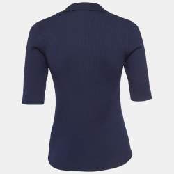Pre Owned Sandro Navy Blue Rib Knit Short Sleeve Polo T-Shirt L