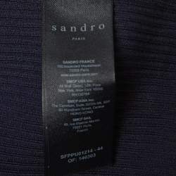 Pre Owned Sandro Navy Blue Rib Knit Short Sleeve Polo T-Shirt L