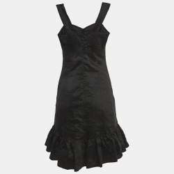 Sandro Black Crystal Embellished Linen Blend Cut-Out Detail Mini Dress S