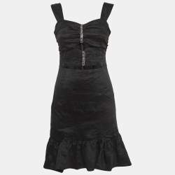 Sandro Black Crystal Embellished Linen Blend Cut-Out Detail Mini Dress S