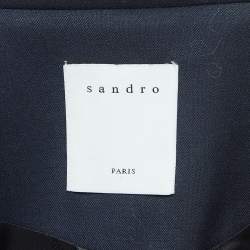 Sandro Navy Blue Wool Crest Patch Detail Short Blazer M