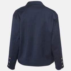 Sandro Navy Blue Wool Crest Patch Detail Short Blazer M