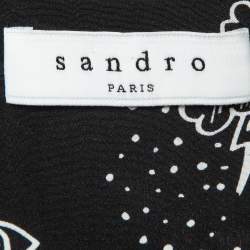 Pre Owned Sandro Black Printed Silk Zip-Up Mini Dress M