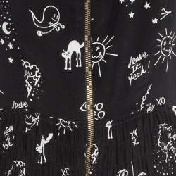 Pre Owned Sandro Black Printed Silk Zip-Up Mini Dress M