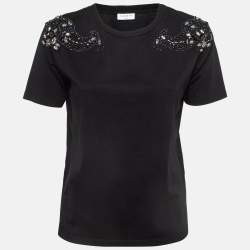 Sandro Black Cotton Knit Crystal Embellished T-Shirt S