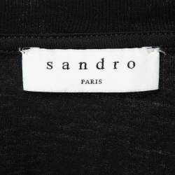 Sandro Black Cotton Knit Crystal Embellished T-Shirt S