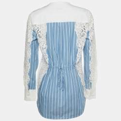 Pre Owned Sandro Blue Striped Cotton & Lace Shirt S