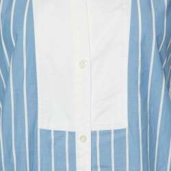 Pre Owned Sandro Blue Striped Cotton & Lace Shirt S