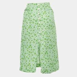 Sandro Green Printed Linen-Blend Skirt L
