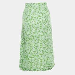 Sandro Green Printed Linen-Blend Skirt L