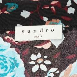 Pre Owned Sandro Black Floral Printed Silk Midi Dress S