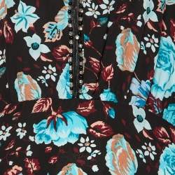 Pre Owned Sandro Black Floral Printed Silk Midi Dress S