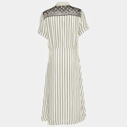 Pre Owned Sandro White Striped Cupro Midi Dress L