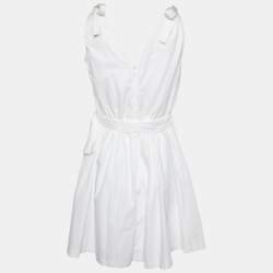 Pre Owned Sandro White Cotton Applique Detail Belted Mini Dress S
