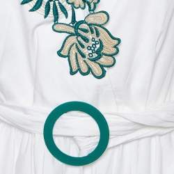 Pre Owned Sandro White Cotton Applique Detail Belted Mini Dress S