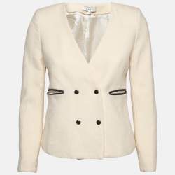 Sandro Cream Wool Double Breasted Blazer M