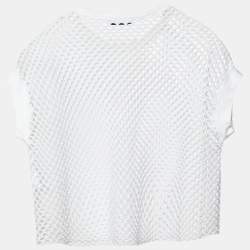 Pre Owned Sandro White Mesh Crew Neck Crop Top S