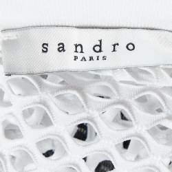 Pre Owned Sandro White Mesh Crew Neck Crop Top S