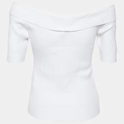 Sandro White Rib Knit Criss-Cross Detail Galina Top L