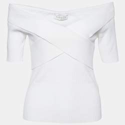 Sandro White Rib Knit Criss-Cross Detail Galina Top L
