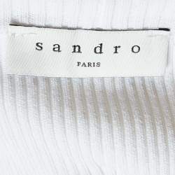 Sandro White Rib Knit Criss-Cross Detail Galina Top L