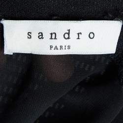 Sandro Black Silk & Knit Paneled Long Sleeve Top M
